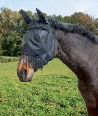 Fly mask Pony, black, with ear protection/nostril cord