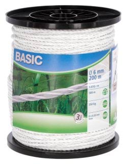 Шнур для електроогорожі BASIC, 200 м х 6 мм, білий, Kerbl