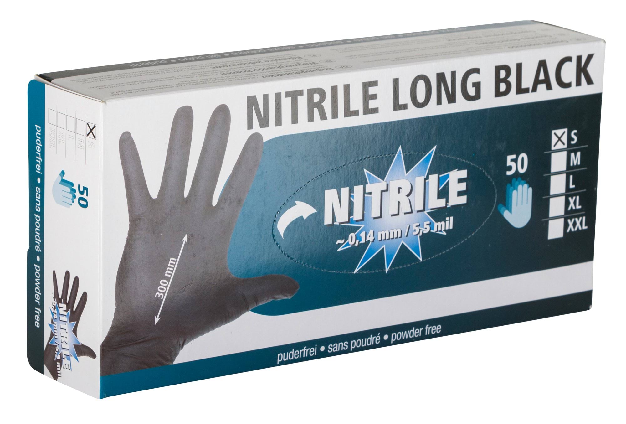 Gloves Nitrile Long Black, size M, black, 50 pcs., Kerbl