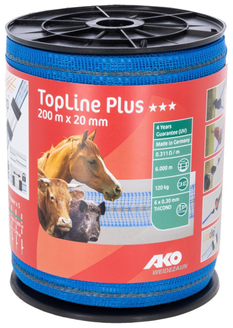 Лента для электроограждений TopLine, 200м x 20мм, 6 x 0,30 Tricond, синяя, Kerbl