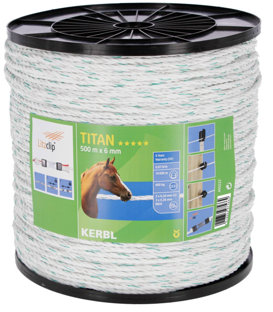 Fencing rope TITAN 500 m, white/green, Ø 6 mm