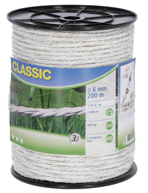 Rope Classic 200 m, Ø 6 mm, white, 6 x 0,40 niro