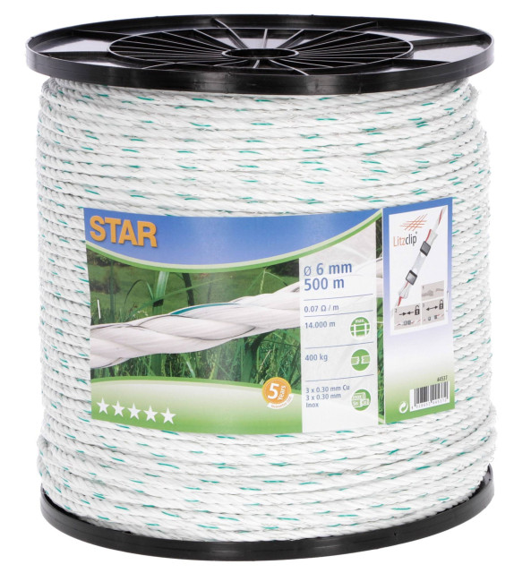 Fencing rope Star 500 m, white/green, Ø 6 mm