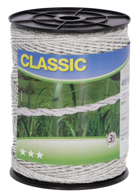 Шнур для электроограждений CLASSIC, 400 м х 2,5 мм, белый, Kerbl