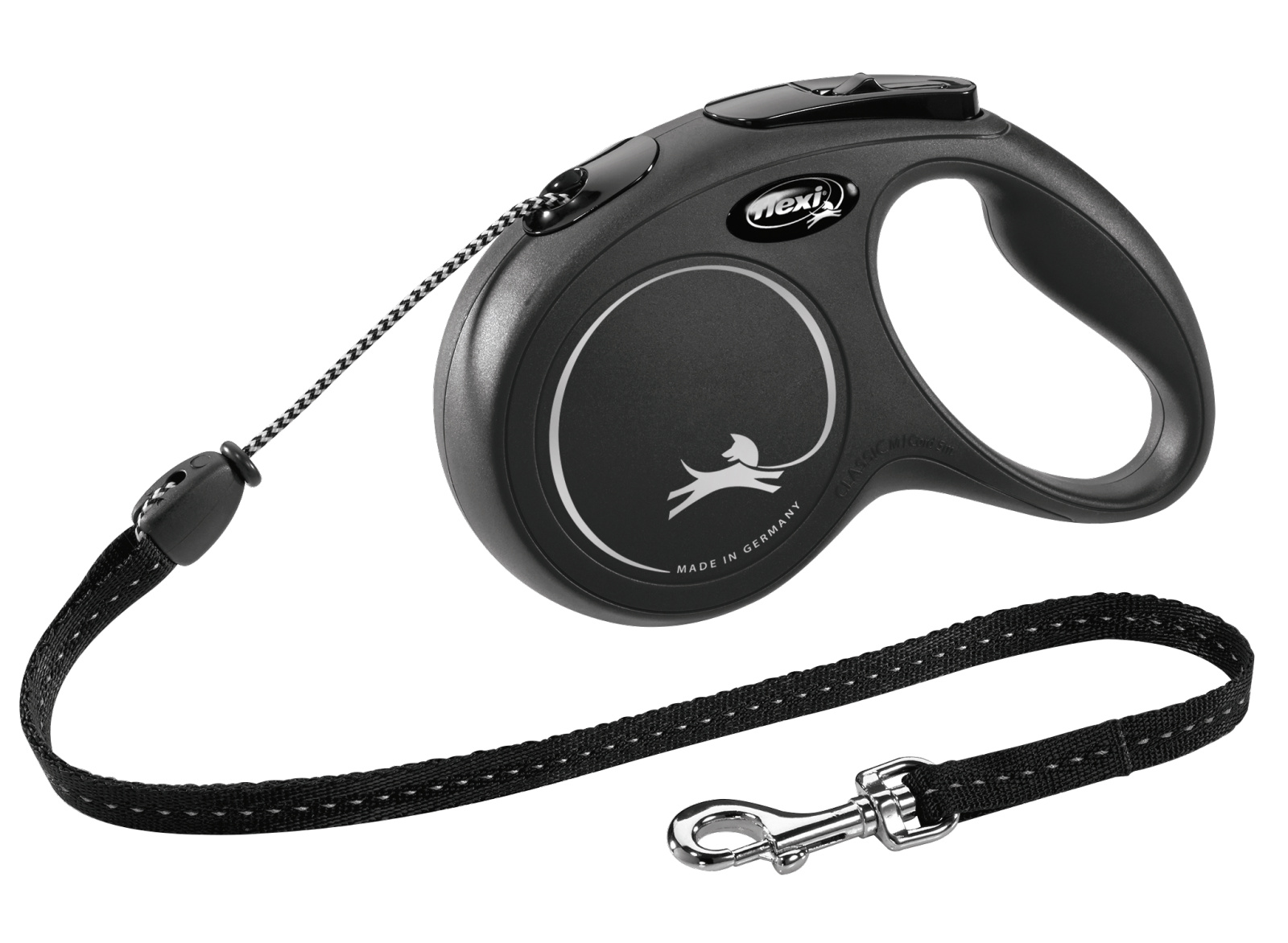 Dog leash Flexi New Classic, cord, black, size M, 8 m, 20 kg