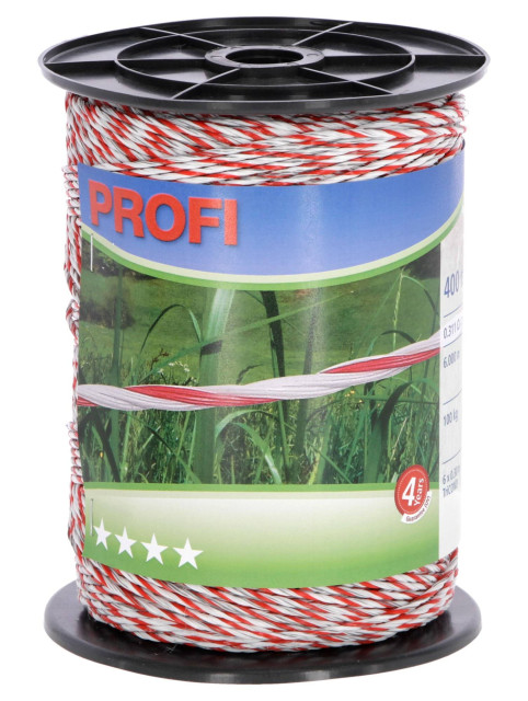 Шнур для електроогорож PROFI, 400 м х 2 мм, біло-червоний, Kerbl
