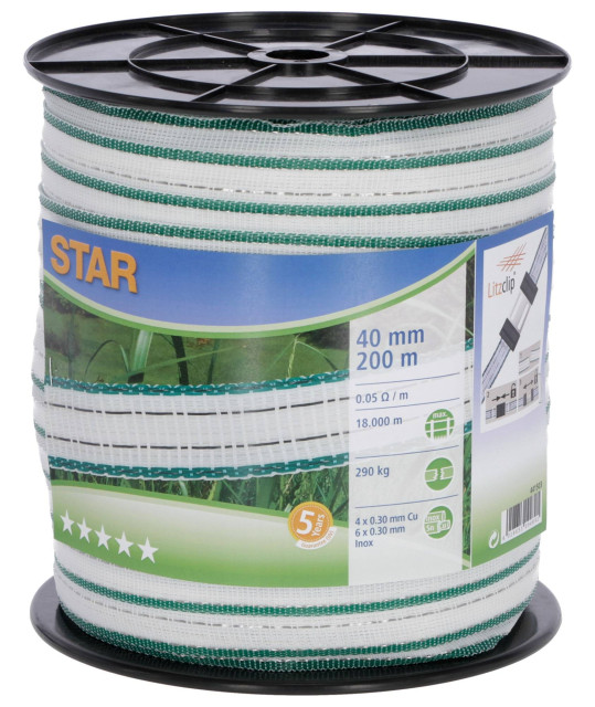 Лента для электроограждений STAR, 200 м х 40 мм, бело-зеленая, Kerbl