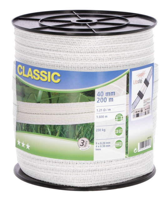 Лента для электроограждений CLASSIC, 200 м х 40 мм, белая, Kerbl