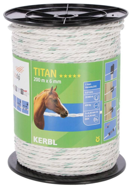 Fencing rope TITAN 200 m, white/green, Ø 6 mm