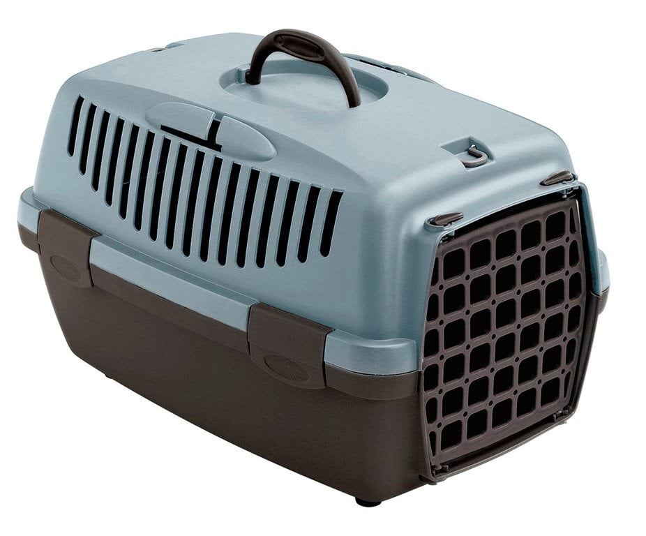 Pet carrier Gulliver 1 with plastic door, 48 x 32 x 31 cm, gray/blue, 6 kg, Stefanpla