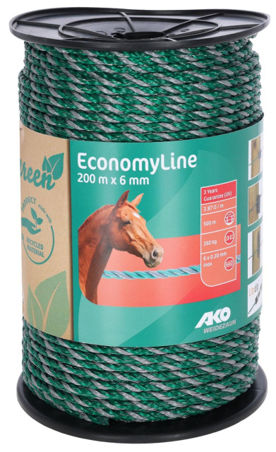 Rope EconomyLine, 200m, 6mm green/grey, 6x0.2mm SSW, Recy.