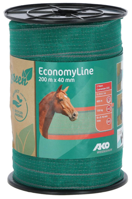 Стрічка для електроогорожі EconomyLine, 200 м х 40 мм, зелено-сіра, АКО