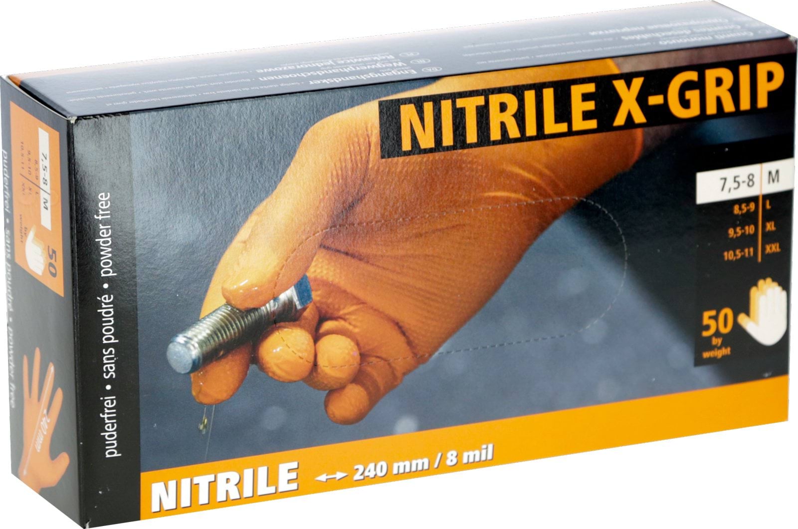 Nitrile Dispos. Glove X-Grip 240 mm, 50 pcs, Size L, orange