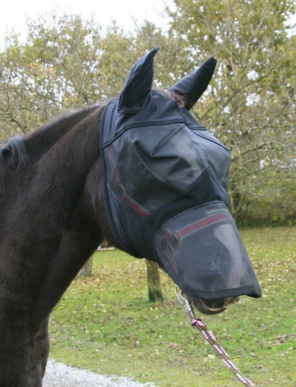 Fly mask full, black, with ear and nose protection