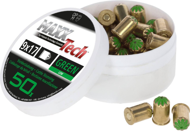 Cartridges for stunning device 9x17 mm, 50 pcs, green, Kerbl