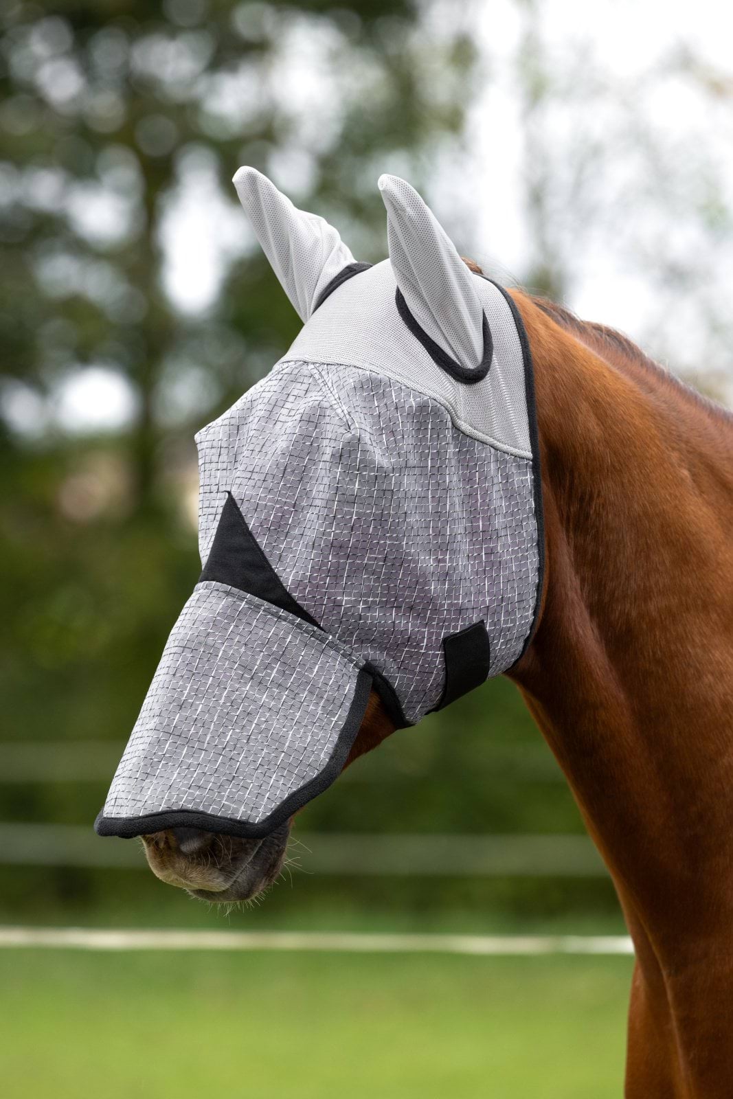 Fly mask with ear and UV protection,  light grey, Pony, nostril protection