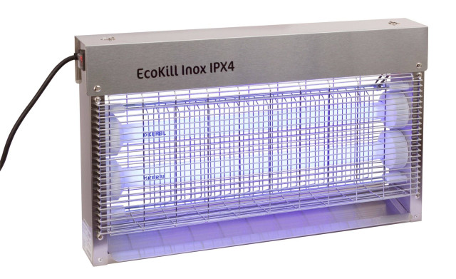 Инсектицидная лампа (уничтожитель насекомых) EcoKill Inox IPX4, 2 x 15 W, синие лампы, Kerbl