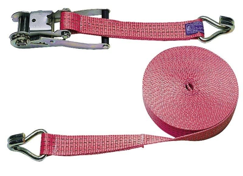 Ratchet lashing strap, red 2-piece, 8 m/50 mm, 5000 kg