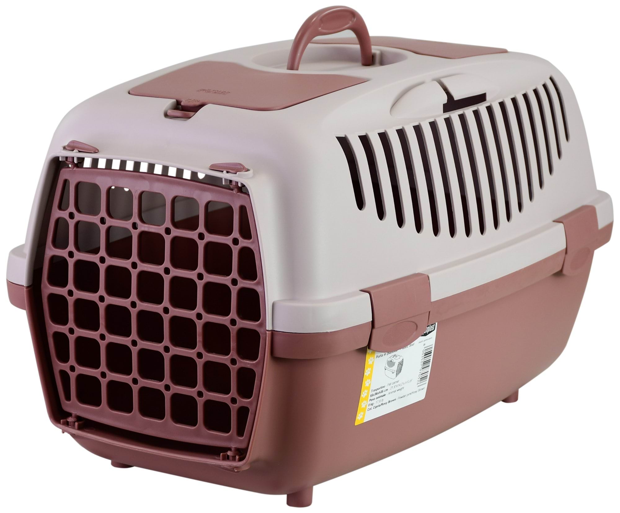Pet carrier Gulliver 2 with plastic door, 55 x 36 x 35 cm, pink/brown, 8 kg, Stefanplas
