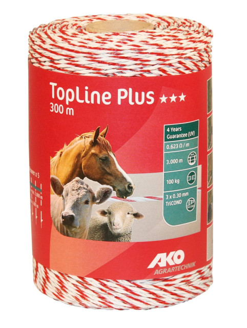 Шнур для електроогорож TopLine Plus, 300 м, біло-червоний, АКО