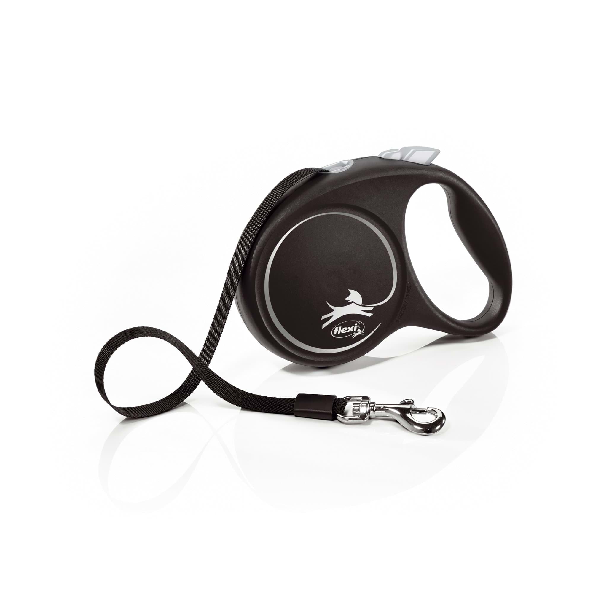 Dog leash Flexi Black Design, tape, silver, size M, 5 m, 25 kg