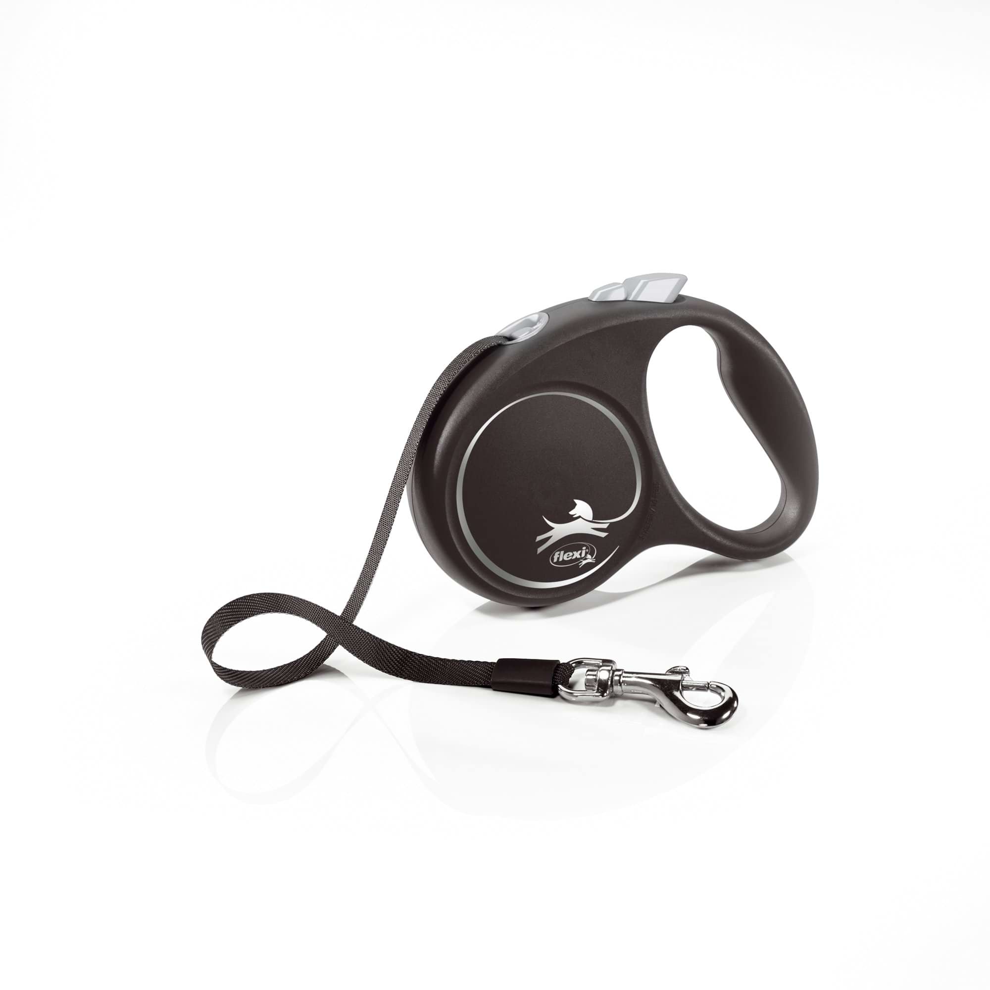 Dog leash Flexi Black Design, tape, silver, size S, 5 m, 15 kg
