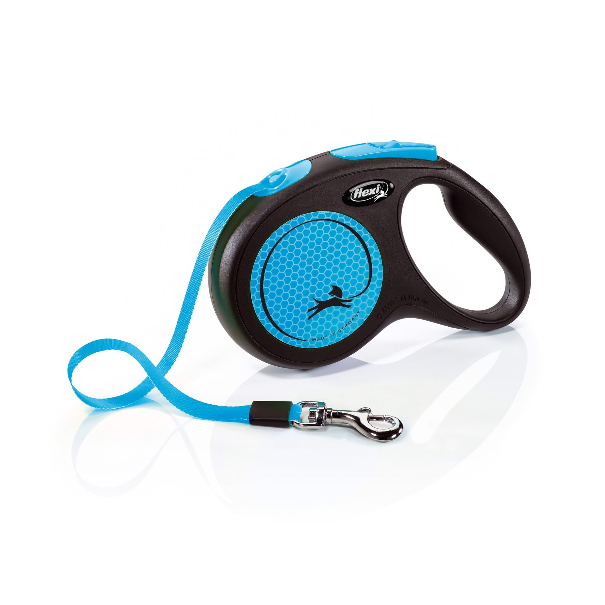 Dog leash Flexi Classic, tape, size M, 5 m, 25 kg, neon/blue