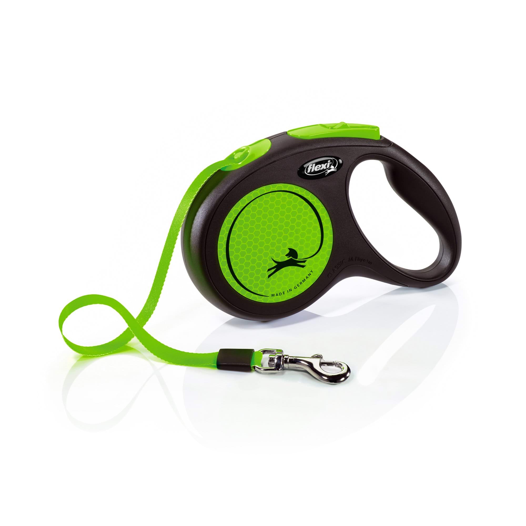 Dog leash Flexi Classic, tape, size M, 5 m, 25 kg, neon/green