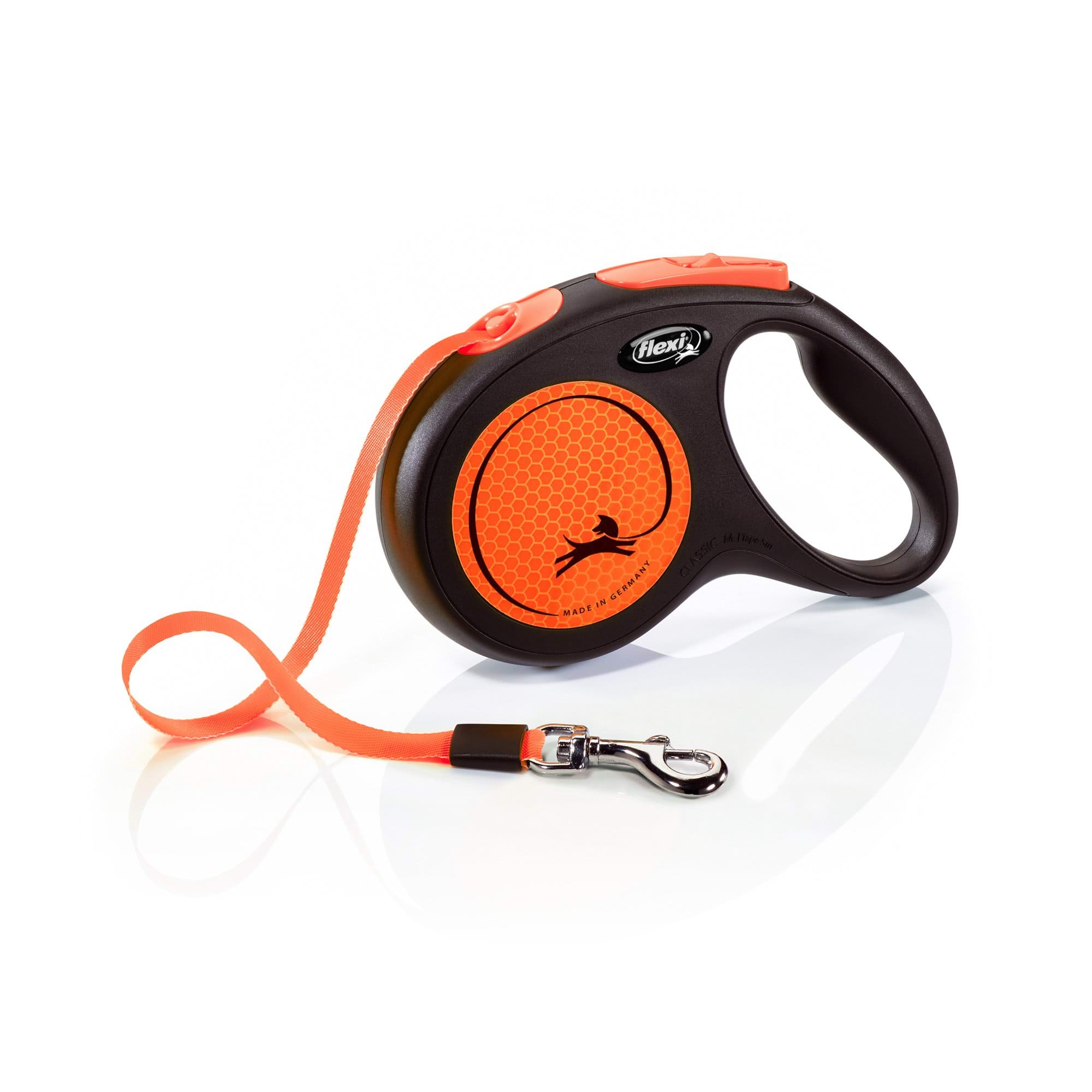 Dog leash Flexi Classic, tape, size S, 5 m, 15 kg,neon/orange