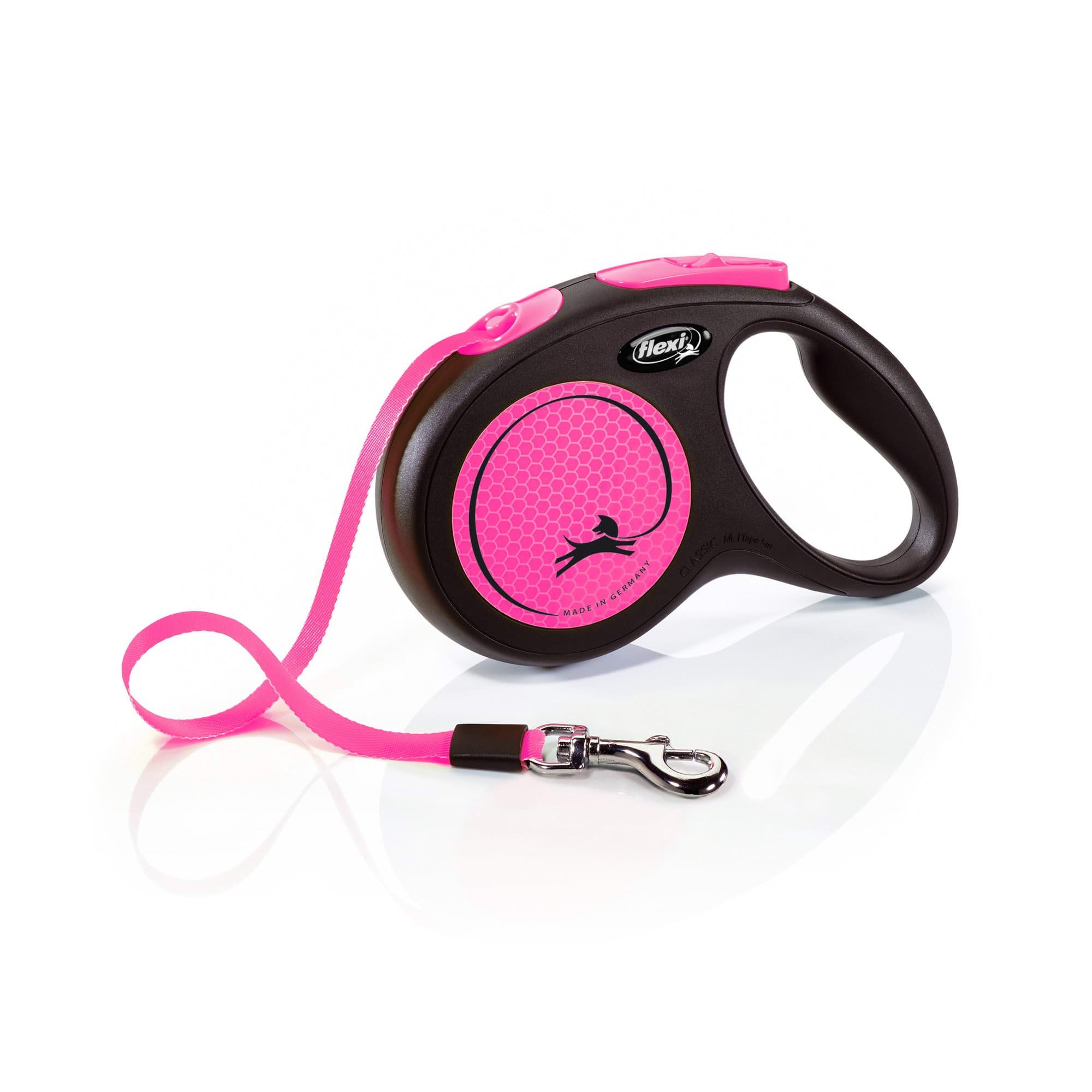 Dog leash Flexi Classic, tape, size M, 5 m, 25 kg, neon/pink