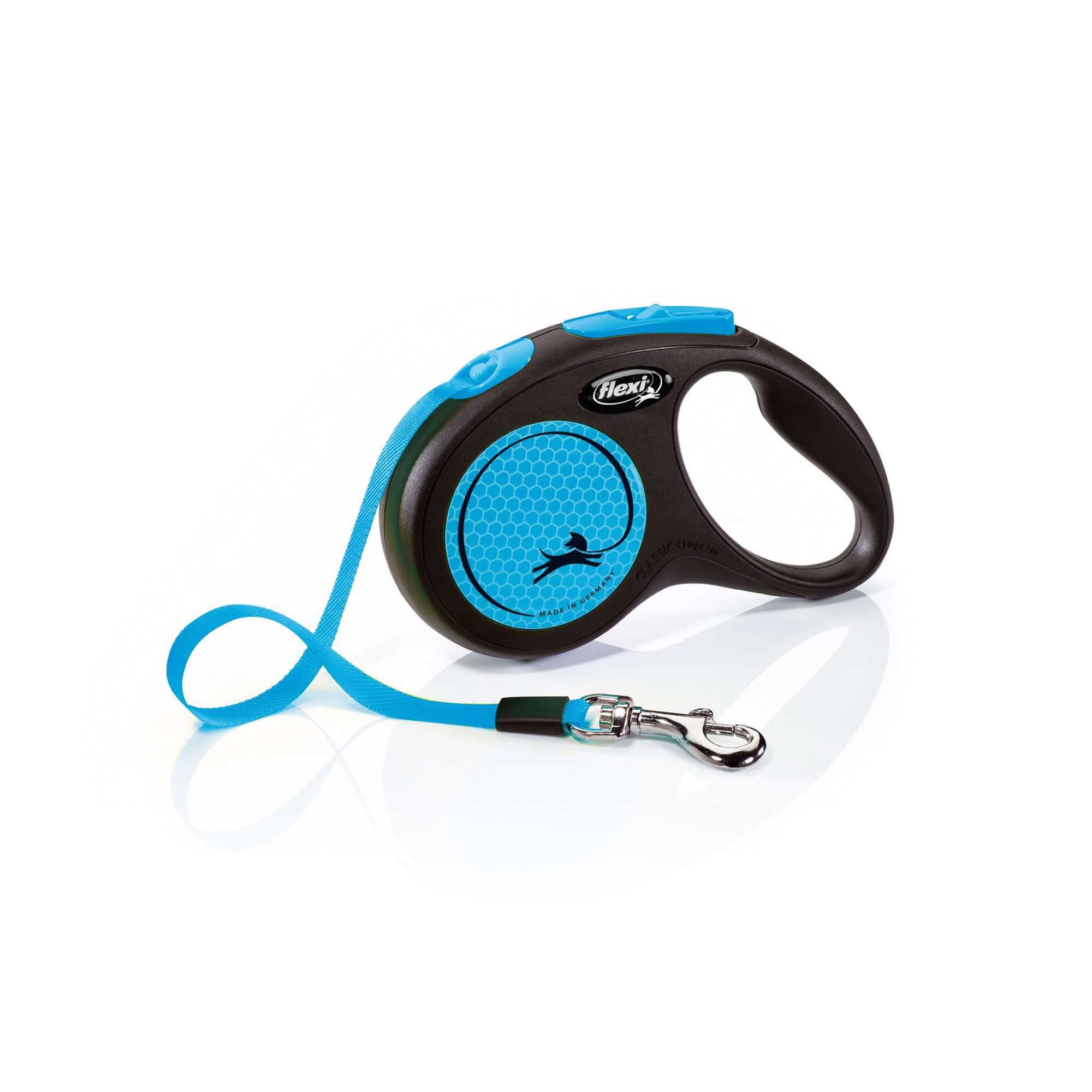Dog leash Flexi Classic, tape, size S, 5 m, 15 kg, neon/blue