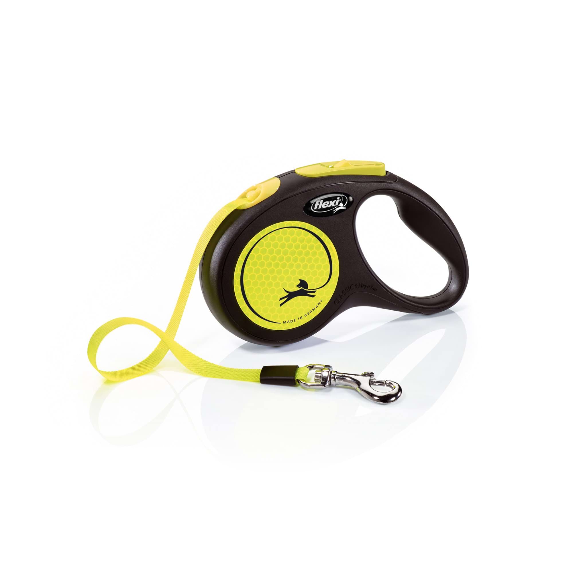 Dog leash Flexi Classic, tape, size S, 5 m, 15 kg, neon/yellow